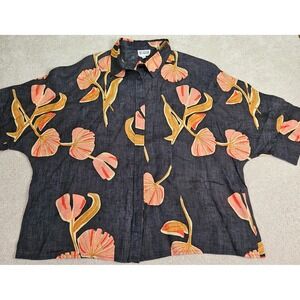 Bel Kazan Bali Enzo Top Womens XL Black Dahlia Linen Artisan Botanical Boho